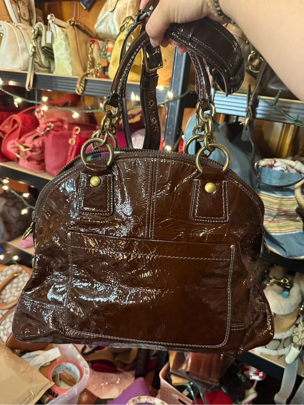 Coach Francine Legacy Patent Leather Satchel Bag - Brown